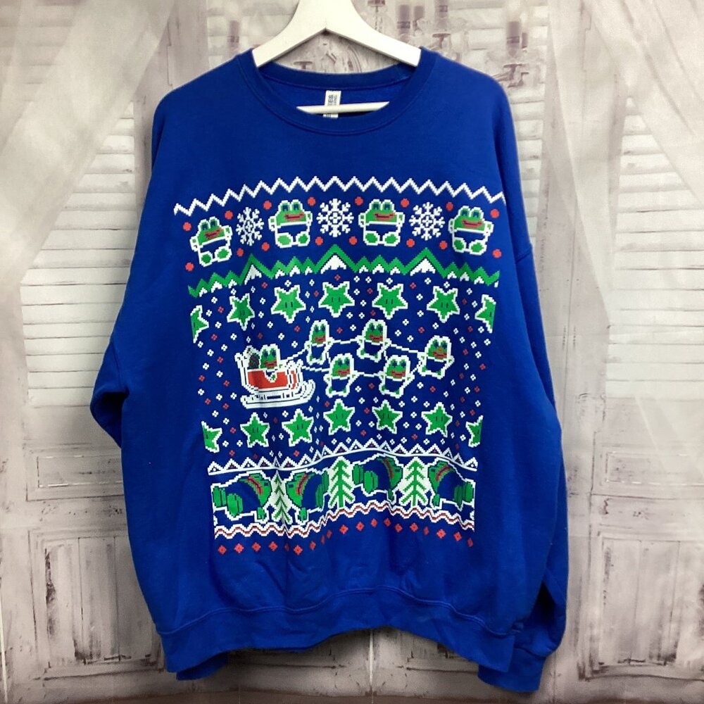 Mizkif Peepo Ugly Christmas Sweater Blue Sweatshirt  2XL